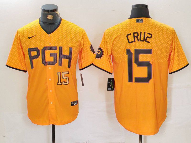 Men Pittsburgh Pirates 15 Cruz Yellow City Edition 2024 Nike MLB Jersey style 2